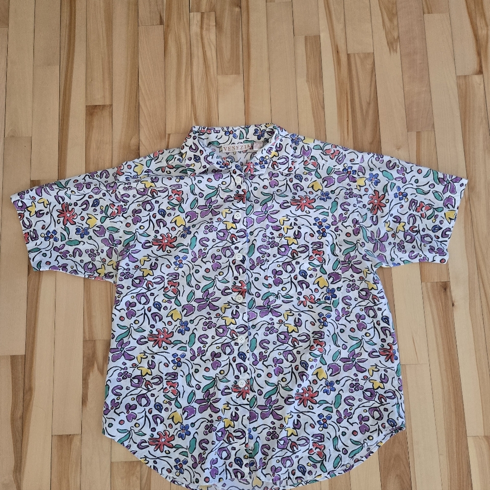 Venezia Multicolor Floral Men's Shirt Size 14/16 Vintage 90s